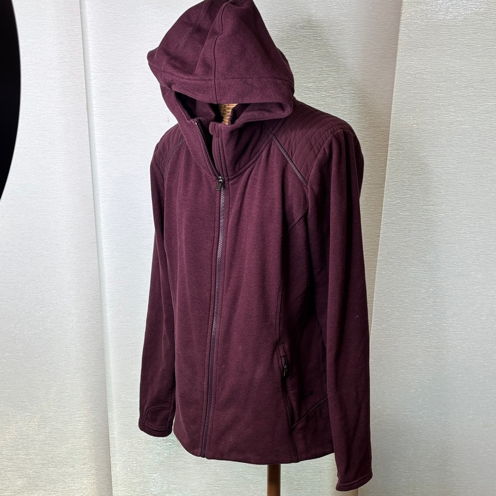 Athleta burgundy full zip lightweight hooded mock neck athletic jacket XL hoodie